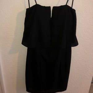 Black Strapless Front Slit Shift Dress